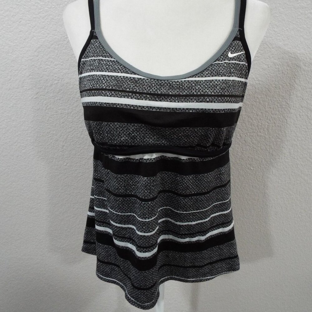 Nike Women's Striped Criss Cross Tank Top Black & White Double Strap DriFit XL